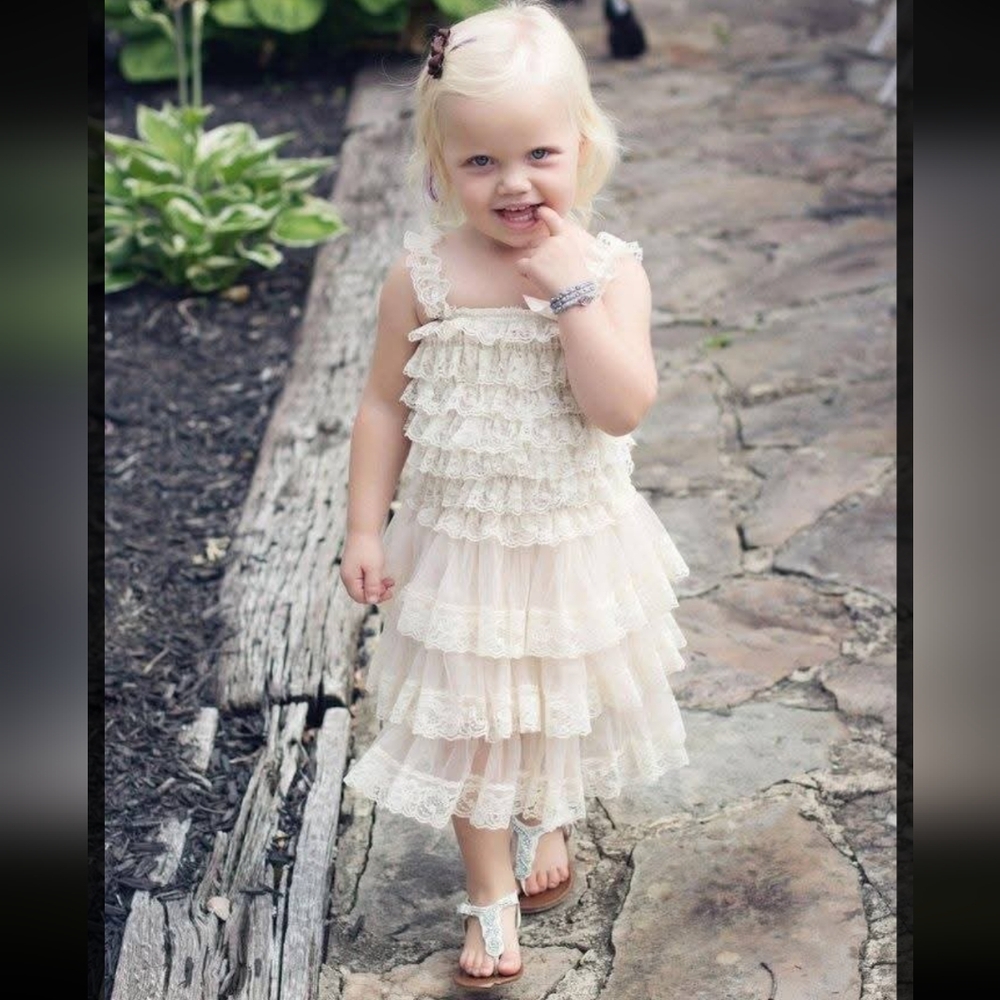 Posh Peanut Cream Lace Ruffle Dress